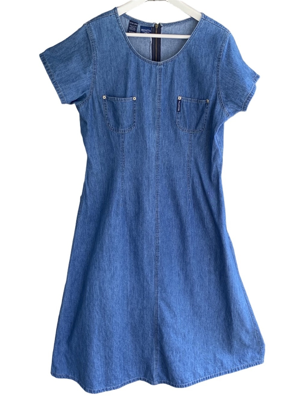 REGATTA New York Dress Vintage Short Sleeve Midi Blue Denim Women Size XL